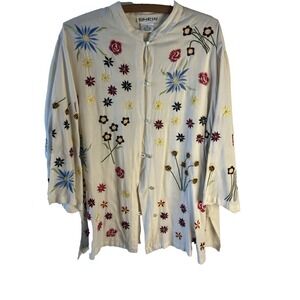 Vtg Floral Embroidered Boho Top Women 16 Unique Artsy Lagenlook Summer